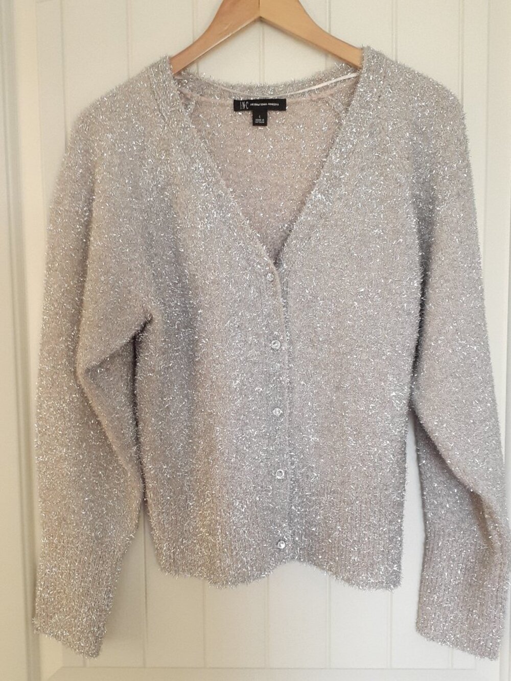 INC International Concepts Sparkle V-Neck Cardigan Silver Size L